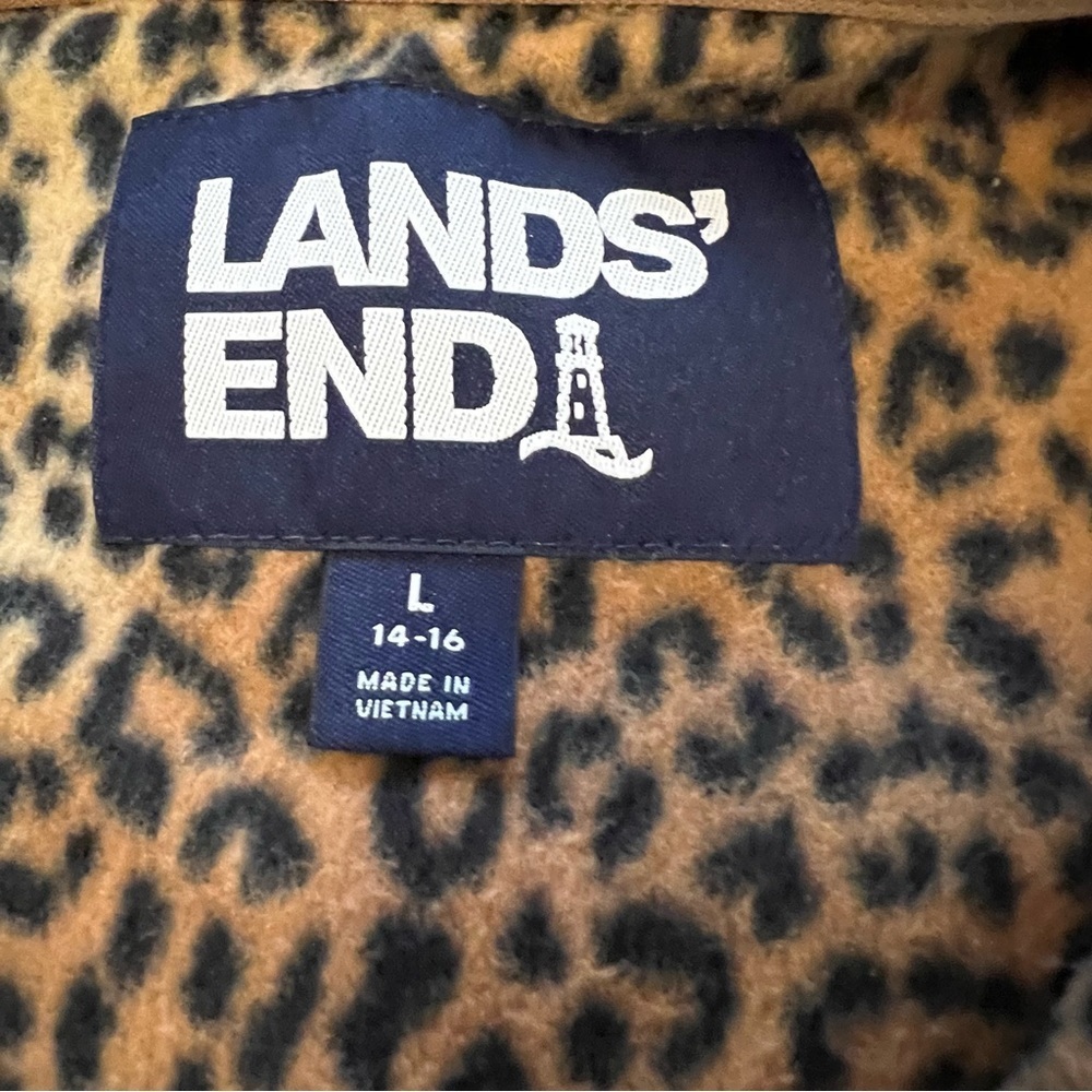 NEW Lands End Quarter Zip Printed Fleece Pullover Sweater Jacket L Animal Print - Picture 12 of 14